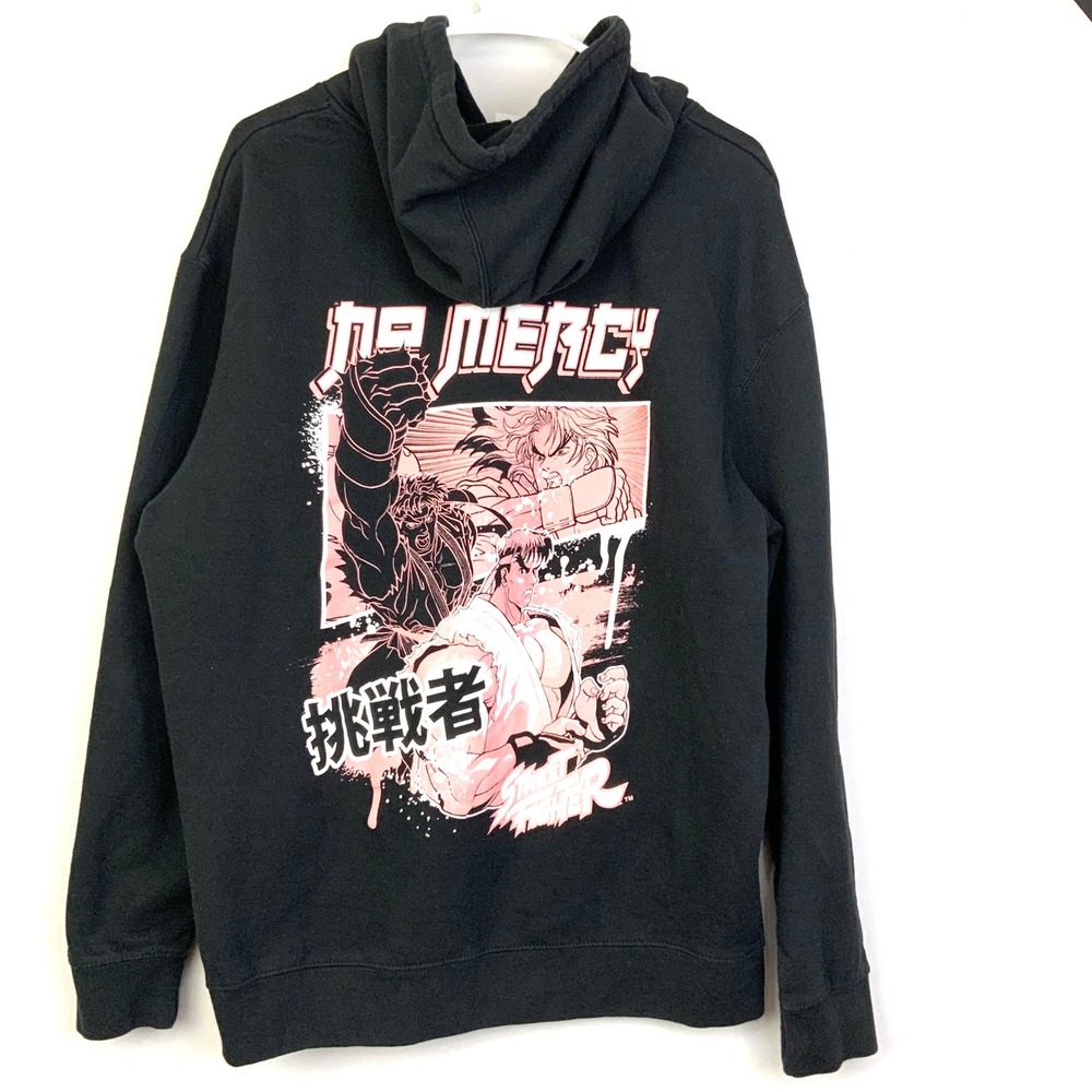 Street Fighter Black Kanji No Mercy Ryu Hoodie Sweatshirt Mens Brisco Brands XL
